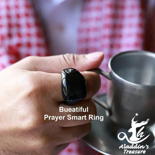 Alt view image 6 of 6 - Aladdin Fashion Tasbih Smart Ring, Tasbeeh Counters, Prayer Direction Indicator Guide,5 Azan Alarm Clock,Forgiveness,Electronic Rosary,Eid al-Fitr Eid al-Adha Ramadan Gift, men women,TiColor 18-20mm