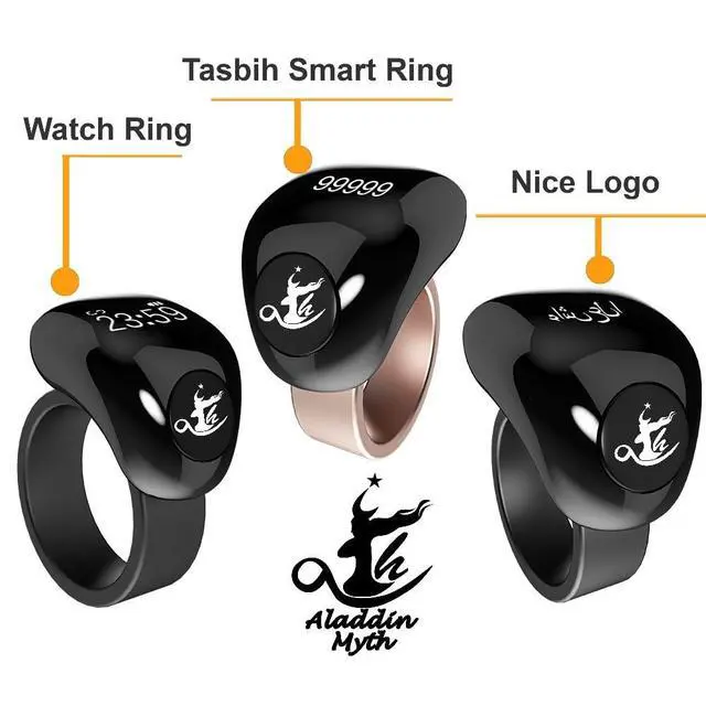 Alt view image 5 of 6 - Aladdin Fashion Tasbih Smart Ring, Tasbeeh Counters, Prayer Direction Indicator Guide,5 Azan Alarm Clock,Forgiveness,Electronic Rosary,Eid al-Fitr Eid al-Adha Ramadan Gift, men women,TiColor 18-20mm