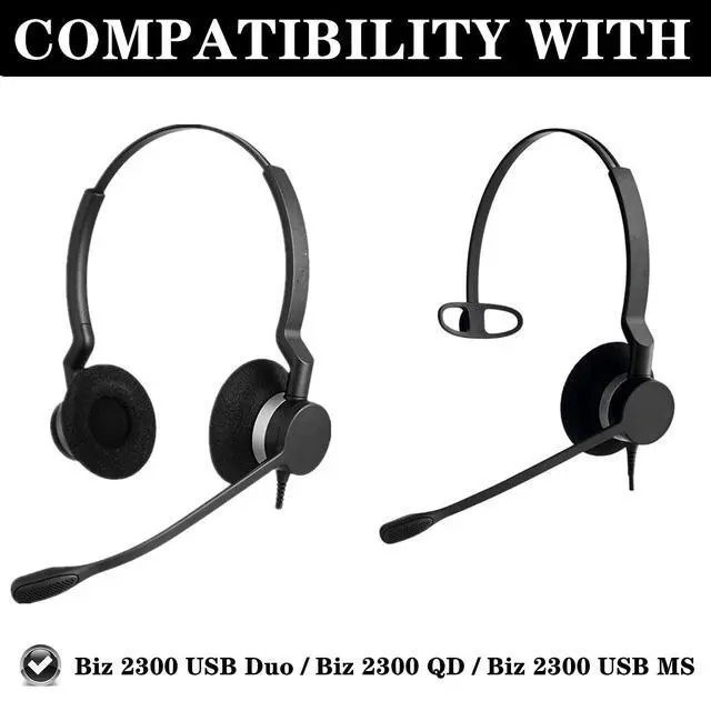 Alt view image 2 of 5 - Earpads for Jabra Biz 2300 USB Duo/Biz 2300 QD/Biz 2300 MS Headset | Replacement Ear Cushions Spong Foam Covers Accessories-Black (Not fit Biz 2400/1500)