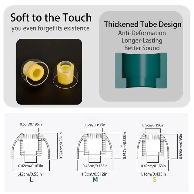 Alt view image 3 of 6 - Hi-Fi Liquid Silicone Ear Tips L/M/S, Universal Replacement Earbuds Tips | 3 Pairs Anti-Slip Comfort Tips, Enhanced Bass & Noise Isolation, Fit 4mm-7mm Nozzle Wireless Earbuds, Yellow