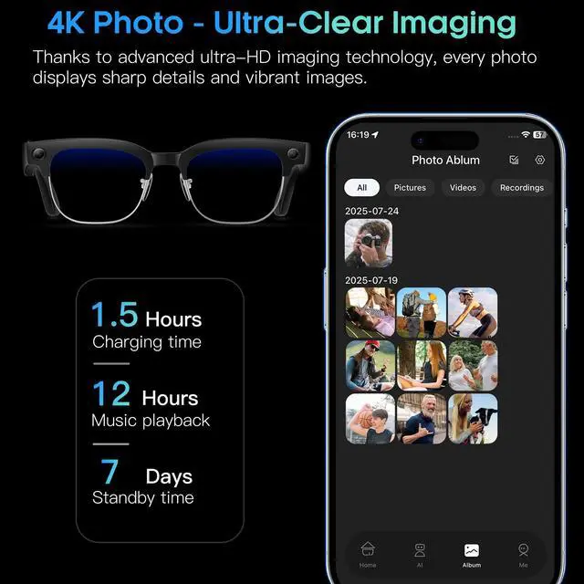 Alt view image 3 of 7 - AI Smart Watch for with 8MP Camera, 1080P HD Video Recording, 4K Photo, Real-Time Translation, AI Image Recognition, Voice Assistant, Music Control, Bluetooth Calling, Color Changing Lenses