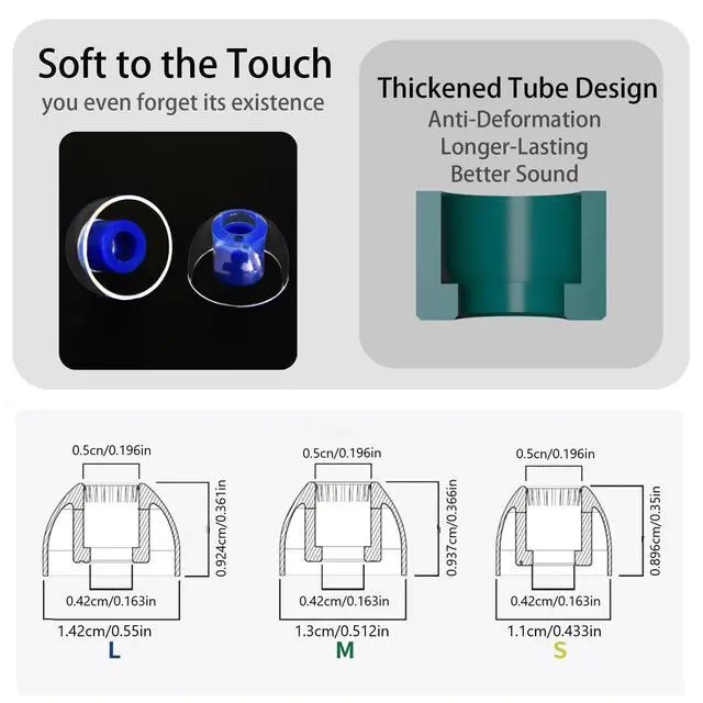 Alt view image 3 of 6 - Universal Replacement Earbuds Tips L/M/S, Hi-Fi Liquid Silicone Ear Tips | 3 Pairs Anti-Slip Comfort Tips, Enhanced Bass & Noise Isolation, Fit 4mm-7mm Nozzle Wireless Earbuds, Blue