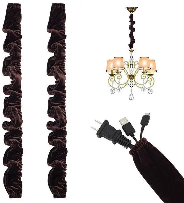 Main image of 2PCS Chandelier Chain Cover, 39inch Fabric Cord Cover, Velvet Cloth Chain Sleeve for Electric Wire Lamp Chandelier Cord Cable Management (Black)