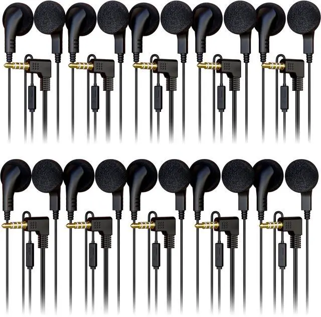 Main image of 10 Pack Bulk Wired in-Ear Earphone Headphones with Microphone, Remote Controller, 3.5mm Connector and Sponge Covers, Black