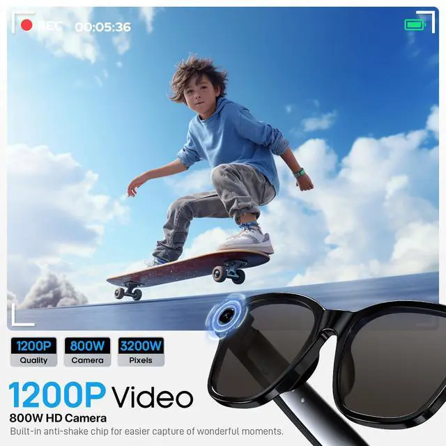 Alt view image 2 of 6 - AI Smart Glasses with 800mp Camera Real-Time Translation in 139 Languages,1200p Video Recording,Open-Ear Audio,Object Recognition for iOS Android