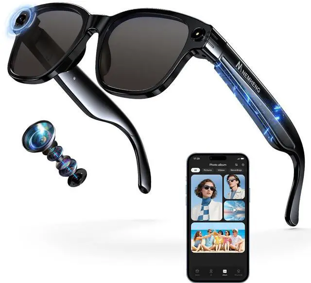 Main image of AI Smart Glasses with 800mp Camera Real-Time Translation in 139 Languages,1200p Video Recording,Open-Ear Audio,Object Recognition for iOS Android