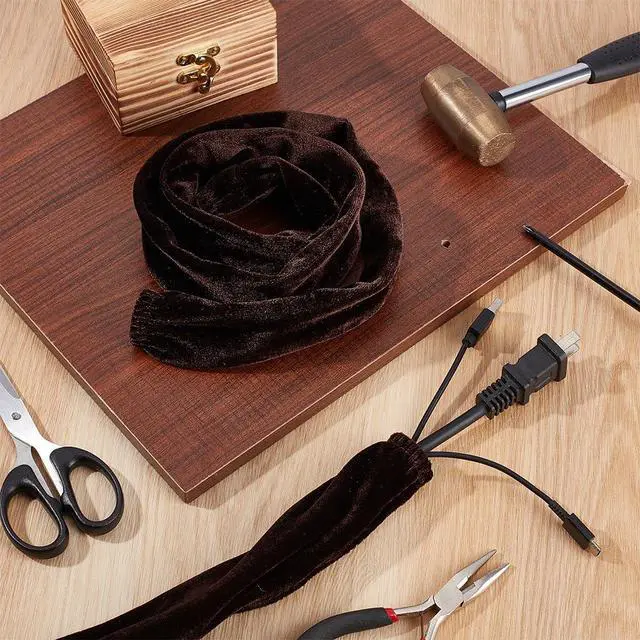 Alt view image 4 of 5 - 2PCS Chandelier Chain Cover, 39inch Fabric Cord Cover, Velvet Cloth Chain Sleeve for Electric Wire Lamp Chandelier Cord Cable Management (Black)