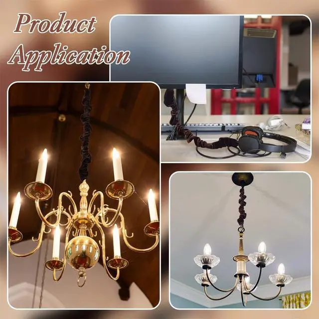 Alt view image 5 of 5 - 2PCS Chandelier Chain Cover, 39inch Fabric Cord Cover, Velvet Cloth Chain Sleeve for Electric Wire Lamp Chandelier Cord Cable Management (Black)