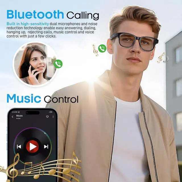Alt view image 3 of 6 - AI Smart Glasses with 800mp Camera Real-Time Translation in 139 Languages,1200p Video Recording,Open-Ear Audio,Object Recognition for iOS Android