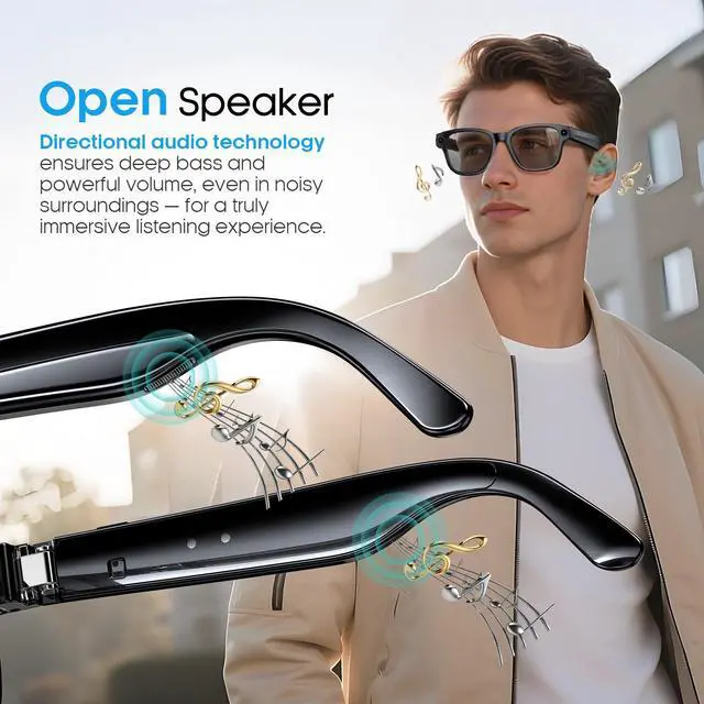 Alt view image 4 of 6 - AI Smart Glasses with 800mp Camera Real-Time Translation in 139 Languages,1200p Video Recording,Open-Ear Audio,Object Recognition for iOS Android