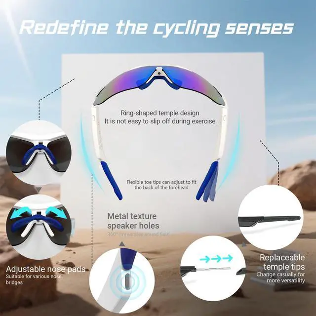 Alt view image 6 of 6 - Smart Cycling Music Glasses, Sport Bluetooth Glasses Open-Ear Headphone with Speaker, Polarized Bluetooth Sunglasses for Men Women, UV Protection, Voice Assistant, for Running Finishing