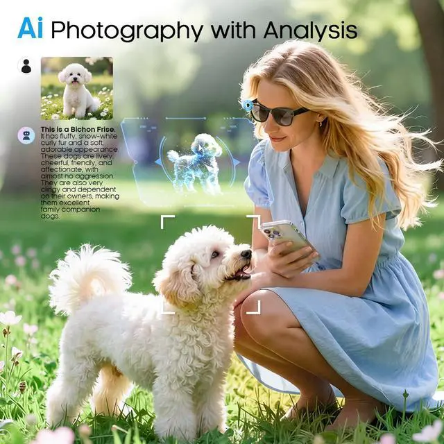 Alt view image 6 of 6 - AI Smart Glasses with 800mp Camera Real-Time Translation in 139 Languages,1200p Video Recording,Open-Ear Audio,Object Recognition for iOS Android
