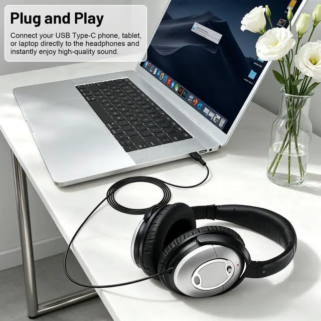 Alt view image 3 of 7 - 3.5mm to USB-C AUX Cord Replacement Audio Cable Compatible with Bose QuietComfort 15 QC15 QC2 Headphones, Type-C Stereo Sound Cable, No Mic, Black, 6FT