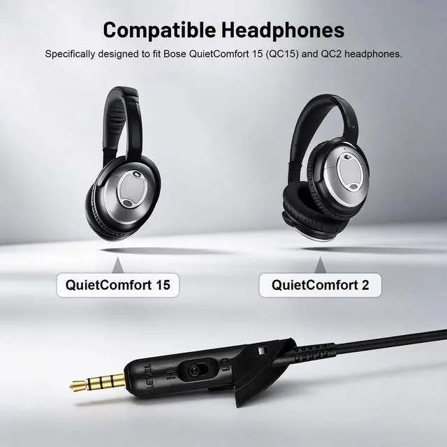 Alt view image 2 of 7 - 3.5mm to USB-C AUX Cord Replacement Audio Cable Compatible with Bose QuietComfort 15 QC15 QC2 Headphones, Type-C Stereo Sound Cable, No Mic, Black, 6FT