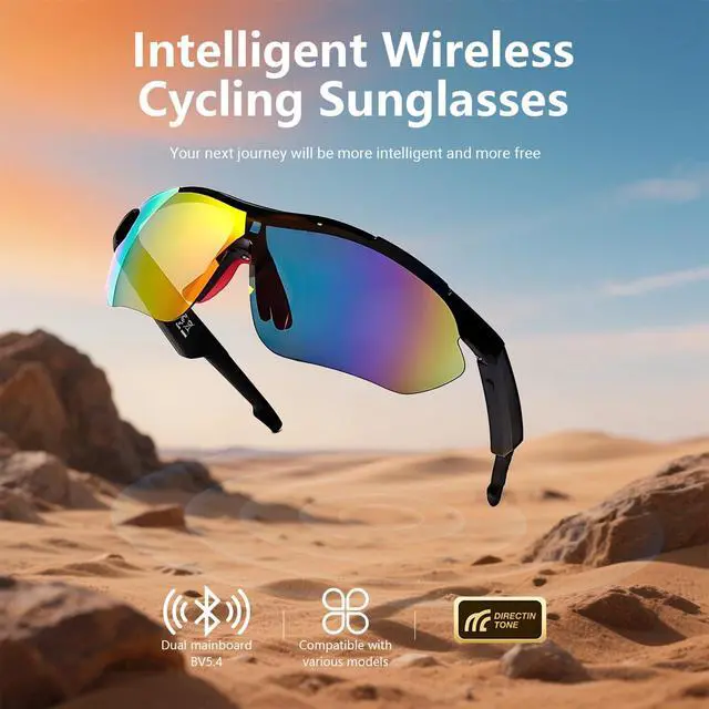 Alt view image 3 of 6 - Smart Cycling Music Glasses, Sport Bluetooth Glasses Open-Ear Headphone with Speaker, Polarized Bluetooth Sunglasses for Men Women, UV Protection, Voice Assistant, for Running Finishing