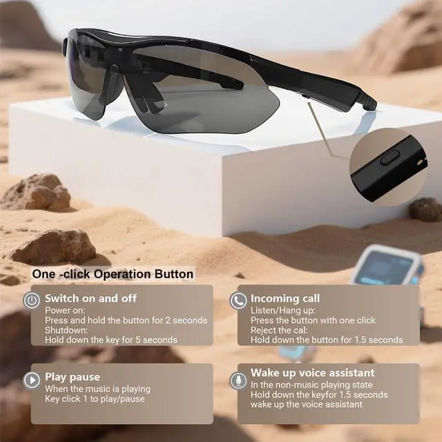 Alt view image 4 of 6 - Smart Cycling Music Glasses, Sport Bluetooth Glasses Open-Ear Headphone with Speaker, Polarized Bluetooth Sunglasses for Men Women, UV Protection, Voice Assistant, for Running Finishing