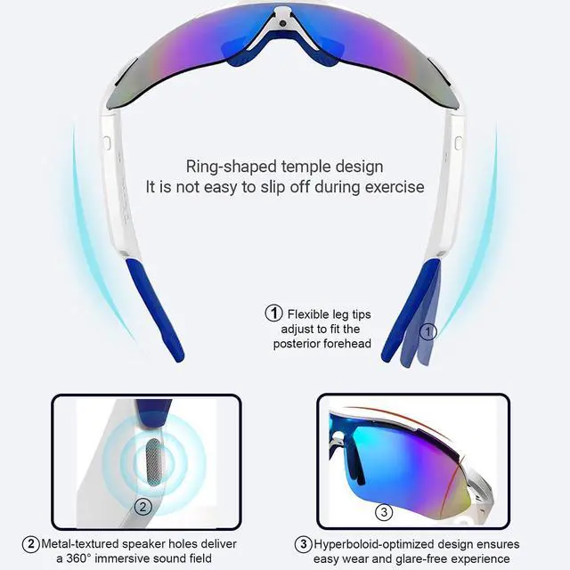 Alt view image 5 of 6 - Smart Cycling Music Glasses, Sport Bluetooth Glasses Open-Ear Headphone with Speaker, Polarized Bluetooth Sunglasses for Men Women, UV Protection, Voice Assistant, for Running Finishing