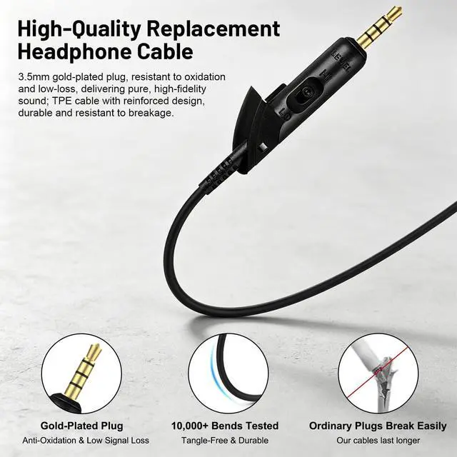 Alt view image 5 of 7 - 3.5mm to USB-C AUX Cord Replacement Audio Cable Compatible with Bose QuietComfort 15 QC15 QC2 Headphones, Type-C Stereo Sound Cable, No Mic, Black, 6FT