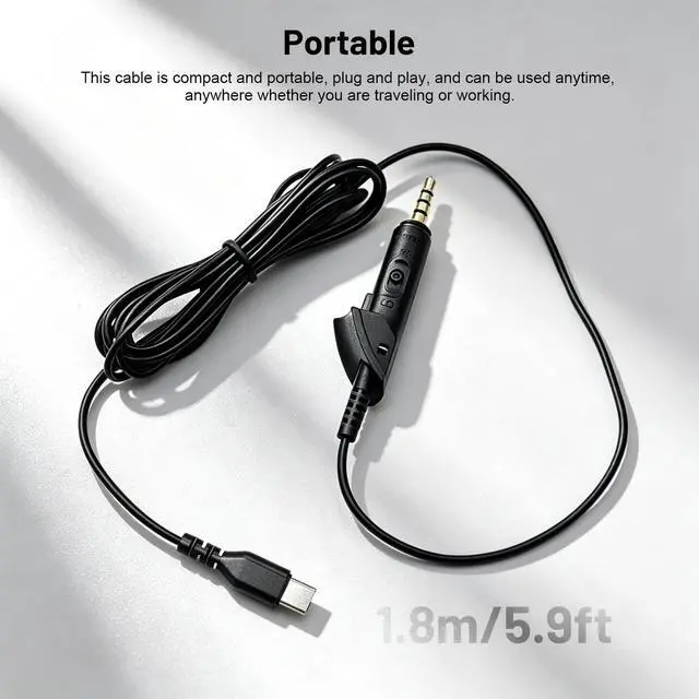 Alt view image 7 of 7 - 3.5mm to USB-C AUX Cord Replacement Audio Cable Compatible with Bose QuietComfort 15 QC15 QC2 Headphones, Type-C Stereo Sound Cable, No Mic, Black, 6FT