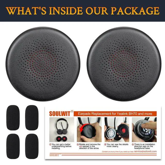 Alt view image 5 of 6 - Earpads for Yealink BH70/WH64 Headsets with 4 Pcs Mic Foam Covers