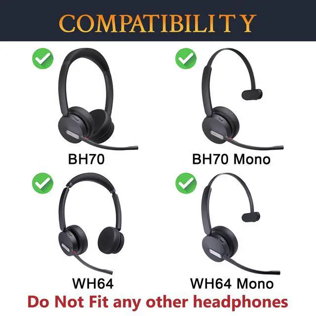 Alt view image 2 of 6 - Earpads for Yealink BH70/WH64 Headsets with 4 Pcs Mic Foam Covers