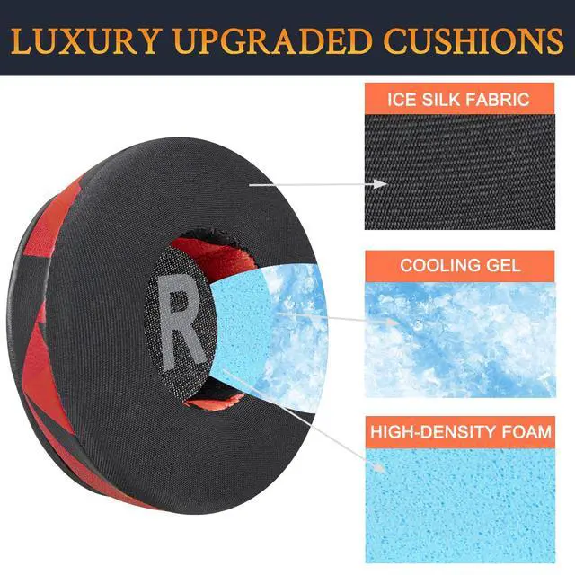 Alt view image 3 of 3 - 70mm Cooling Gel Earpads Replacement for Jabra Move/Elite 25h Wireless On-Ear Headphones, Ear Pads Cushions with Ice Silk Fabric, High-Density Noise Isolation Foam - Red Storm