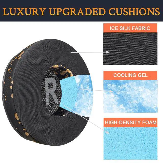 Alt view image 3 of 3 - 70mm Cooling Gel Earpads Replacement for Jabra Move/Elite 25h Wireless On-Ear Headphones, Ear Pads Cushions with Ice Silk Fabric, High-Density Noise Isolation Foam - Black Gold