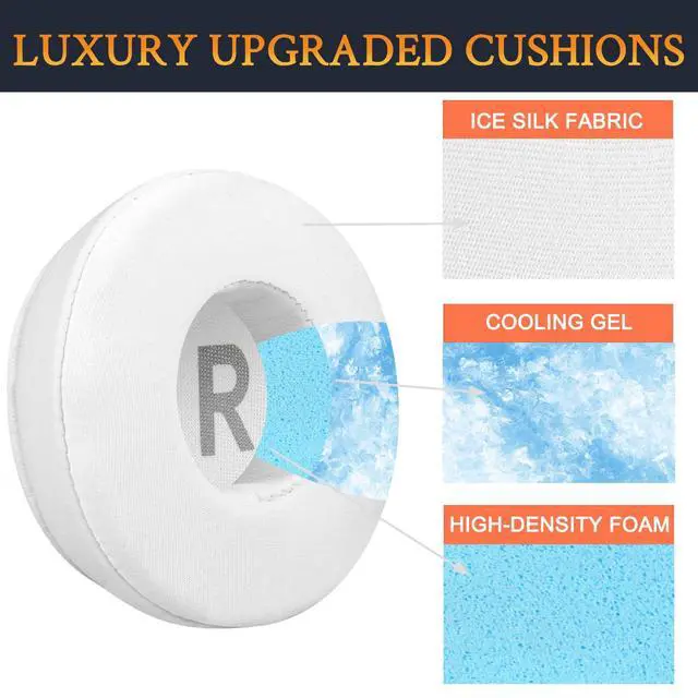 Alt view image 3 of 3 - 70mm Cooling Gel Earpads Replacement for Jabra Move/Elite 25h Wireless On-Ear Headphones, Ear Pads Cushions with Ice Silk Fabric, High-Density Noise Isolation Foam - White