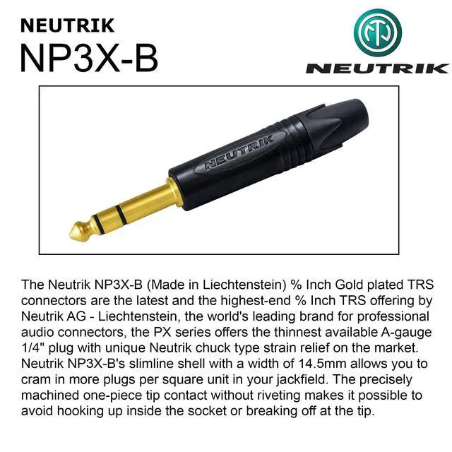 Alt view image 6 of 6 - 10 Foot - WBC-PRO-Quad Ultra-Silent, Ultra-Flexible, Balanced Star-Quad Headphone Extension Cable with ¼ (6.35mm) Neutrik Male TRS Plug to Locking Female TRS Jack & Black Tweed Jacket