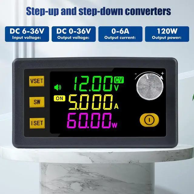 Alt view image 2 of 7 - Adjustable Voltage Regulator, DC 6-36V to 0-36V 120W 6A DC-DC Buck Boost Converter Color LCD Digital Display for Laboratory Power Supplies, Golf Carts