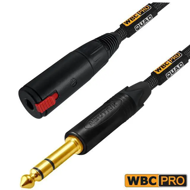 Alt view image 5 of 6 - 10 Foot - WBC-PRO-Quad Ultra-Silent, Ultra-Flexible, Balanced Star-Quad Headphone Extension Cable with ¼ (6.35mm) Neutrik Male TRS Plug to Locking Female TRS Jack & Black Tweed Jacket
