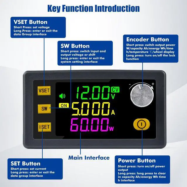 Alt view image 7 of 7 - Adjustable Voltage Regulator, DC 6-36V to 0-36V 120W 6A DC-DC Buck Boost Converter Color LCD Digital Display for Laboratory Power Supplies, Golf Carts