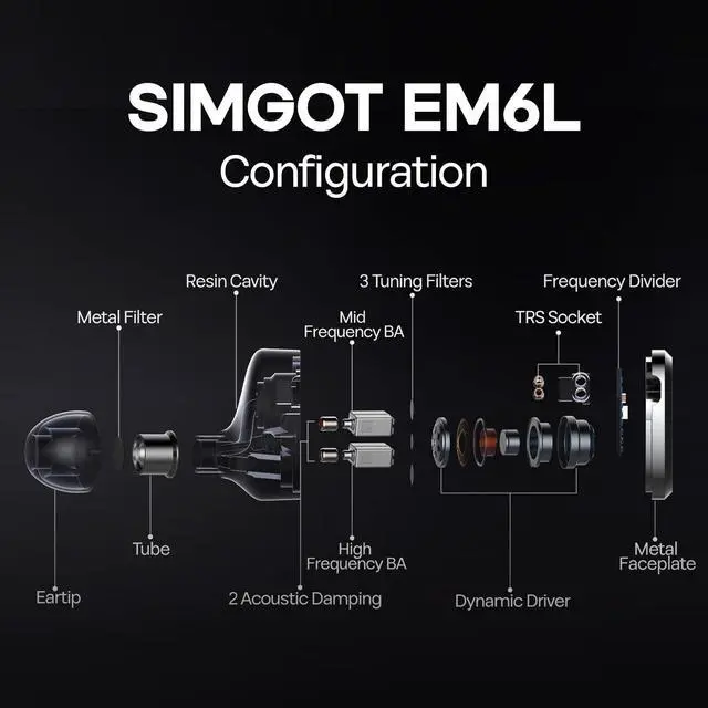 Alt view image 3 of 7 - SIMGOT EM6L 1DD + 4BA Hybrid Driver in-Ear Monitor, Gaming Earbud + Kiwi Ears Allegro Mini Portable IEM DAC, in Ear Monitor Amplifier, USB C to 3.5/4.4mm Output