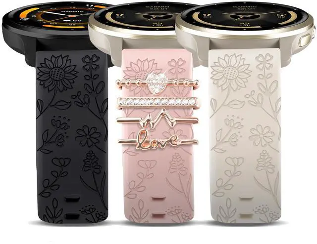 Main image of 22mm Flower Engraved Silicone Band Compatible with Garmin Vivoactive 4/Venu 3/Venu 2/Venu 4 45mm, Women Replacement Strap Compatible with Forerunner 265/255/745