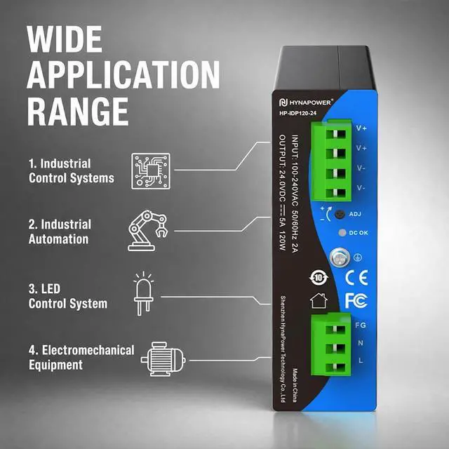 Alt view image 5 of 7 - 24VDC 120W Industrial DIN-Rail Power Supply Switch Switching Converter DC | Input 100-240VAC, Output 24VDC 5A, 50/60HZ, Multiple Protection