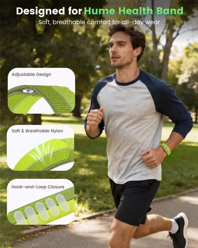 Alt view image 2 of 6 - 2 Pack Nylon Bands Compatible with Hume Band, Soft Breathable Two-Tone Replacement Straps for Hume Health Band, Adjustable Hook-and-Loop Wristbands for Women and Men
