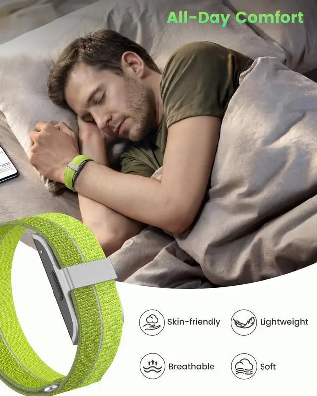 Alt view image 3 of 6 - 2 Pack Nylon Bands Compatible with Hume Band, Soft Breathable Two-Tone Replacement Straps for Hume Health Band, Adjustable Hook-and-Loop Wristbands for Women and Men