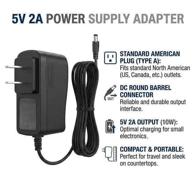 Alt view image 5 of 7 - DC5V Adapter Cord for vSeeBox V1,V2,V3 Pro,V3 Pro Plus,V5,V6, Elite | Replacement Power Adapter, Compatible with vSeeBox V1 V2 V3 Pro V3 Pro Plus V5 V6 Elite