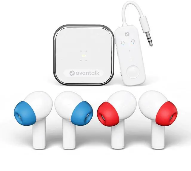 Main image of Avantree Sky Infinity NC - Auracast Earbuds with Airplane Transmitter | Two noise-canceling earbud pairs and plug-in airplane transmitter; Auracast, Bluetooth 5.3 and aptX Adaptive for sharing