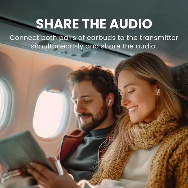 Alt view image 3 of 6 - Avantree Sky Infinity NC - Auracast Earbuds with Airplane Transmitter | Two noise-canceling earbud pairs and plug-in airplane transmitter; Auracast, Bluetooth 5.3 and aptX Adaptive for sharing