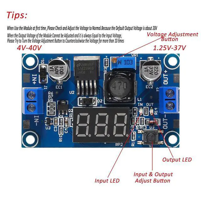 Alt view image 2 of 7 - 8pcs LM2596 Buck Converter - Step Down Regulator 4.0-40V to 1.25-37V DC, 36V to 24V to 12V to 5V Power Supply Module with LED Display