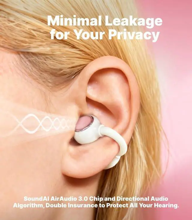Alt view image 3 of 6 - FairyClip A2 Open-Ear Earbuds, Clip On AI Translation Headphones, Wireless Adaptive Comfort Bluetooth 5.4 Waterproof 28H Earphone Makeup Mirror for Sports & Workouts Women Gifts, Dawn Pink