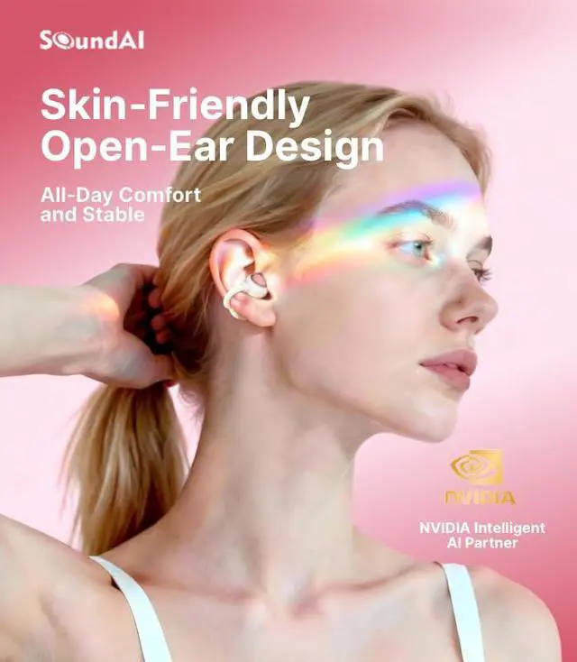 Alt view image 2 of 6 - FairyClip A2 Open-Ear Earbuds, Clip On AI Translation Headphones, Wireless Adaptive Comfort Bluetooth 5.4 Waterproof 28H Earphone Makeup Mirror for Sports & Workouts Women Gifts, Dawn Pink
