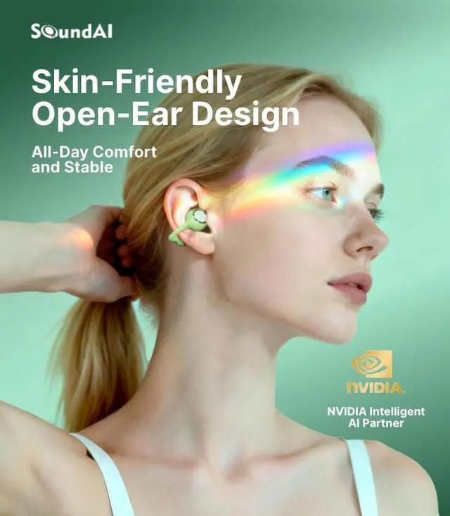 Alt view image 2 of 6 - FairyClip A2 Open-Ear Earbuds, Clip On AI Translation Headphones, Wireless Adaptive Comfort Bluetooth 5.4 Waterproof 28H Earphone Makeup Mirror for Sports & Workouts Women Gifts, Guava Green