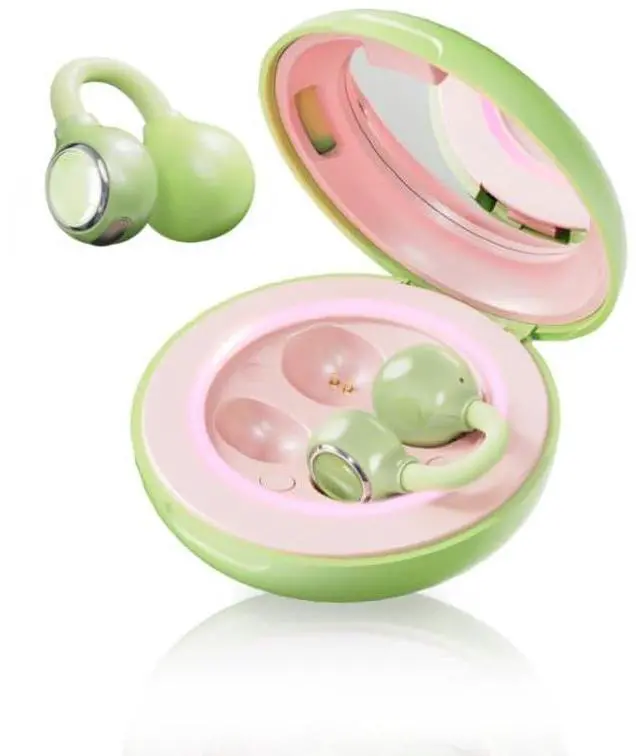 Main image of FairyClip A2 Open-Ear Earbuds, Clip On AI Translation Headphones, Wireless Adaptive Comfort Bluetooth 5.4 Waterproof 28H Earphone Makeup Mirror for Sports & Workouts Women Gifts, Guava Green