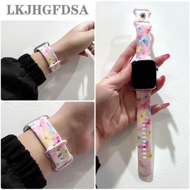 Alt view image 5 of 6 - Butterflies Watch Band Compatible with Apple Watch, Silicone Strap Adjustable Replacement for Iwatch Bands All Series