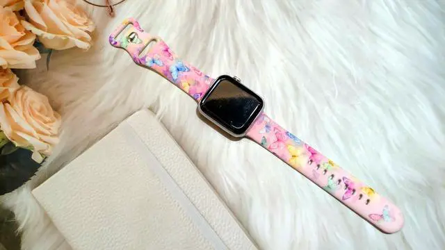 Alt view image 7 of 7 - Butterflies Watch Band Compatible with Apple Watch, Silicone Strap Adjustable Replacement for Iwatch Bands All Series