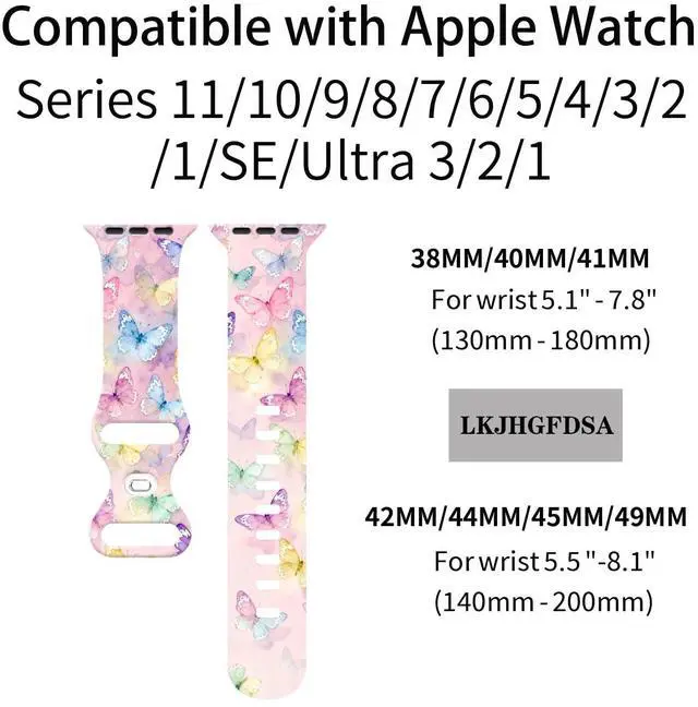 Alt view image 4 of 7 - Butterflies Watch Band Compatible with Apple Watch, Silicone Strap Adjustable Replacement for Iwatch Bands All Series