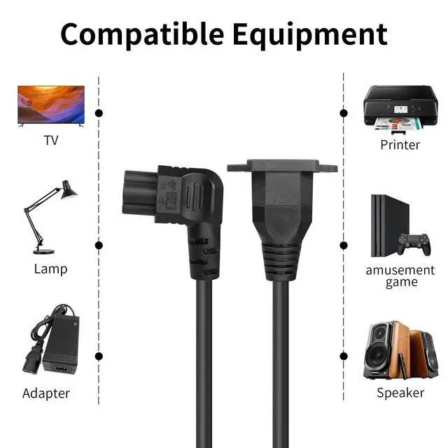 Alt view image 2 of 7 - Panel Mount C14 to 90 Degree C5 PDU Power Supply Cable IEC 320 C14 Male to Right Angled 3 Pin C5 Female Plug Extension Cable for Monitor Computer (30CM)