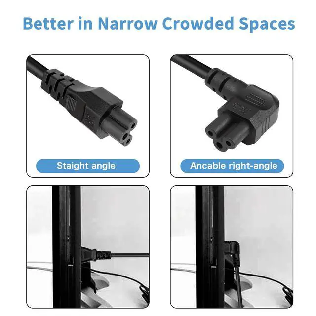 Alt view image 3 of 7 - Panel Mount C14 to 90 Degree C5 PDU Power Supply Cable IEC 320 C14 Male to Right Angled 3 Pin C5 Female Plug Extension Cable for Monitor Computer (30CM)